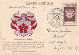 France - Journée Du Timbre 1944 - Carte Maximum - Pli - Stamp's Day