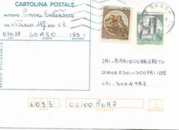 C.P. CASTELLI L. 200+200 CASTELLI INTEGRAZIONE, IN TARIFFA C.P. VIAGGIATA  1985, TIMBRO POSTE SORSO (SASSARI) - 1981-90: Storia Postale