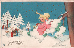 CPA Illustrateur - J Gouppy - Joyeux Noel - Anges Jouant De La Musique Devant La Creche - Autres & Non Classés