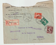5543 Enveloppe Recommandé Registered 1911 MONTLUCON Pour Montvicq Par Bezenet Semeuse - 1877-1920: Periodo Semi Moderno