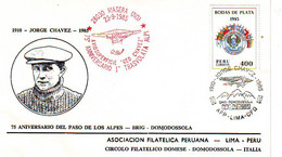 ENVELOPPE 1ER JOUR - FDC - JORGE CHAVEZ - 75ème Anniversaire Alpes - Timbre PEROU - - Peru