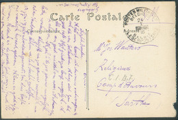 C.P. Exp. En S.M. Obl. Sc POSTES MILITAIRES Belgique Du 24-I-1916 Vers CAMP D'AUVOURS (Centre Instruction Armée Belge) - - Armée Belge