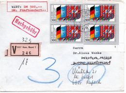 54720 - Bund - 1980 - 4@100Pfg NATO A W-Bf (32g/500 DM) HAAN -> Heidelberg, Nachges -> Nussloch M 300Pfg Nachporto - NATO