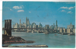 BR486 New York City Lover Manhattan Skyline Showing Brooklin Bridge Viaggiata 1963 Verso Roma - Bruggen En Tunnels
