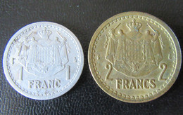 Monaco - Epoque Louis II - 2 Monnaies 1 Et 2 Francs (non-datées, Vers 1945) - 1922-1949 Louis II