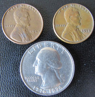 Etats-Unis / United States - 2 X One Wheat Cent 1947, 1958 + Quarter Dollar Bicentenial 1976 - Sammlungen