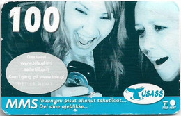 Greenland - Tusass - 2 Girls With Mobile, GSM Refill, 100kr. Exp. 17.05.2009, Used (ERROR Print Missing Red) - Grönland