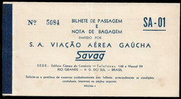 1953. BRASIL BRAZIL - S.A VIAÇAO AÉREA GAÚCHO SAVAG FLIGHT TICKET BILHETES DE VÔO - RARE - Welt