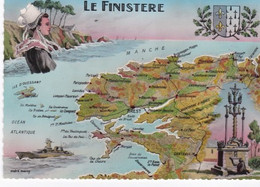 Cpsm Dentelée, Carte Géographique Du Finistère. - Maps