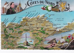 Cpsm Dentelée, Carte Géographique Des Côtes Du Nord. - Landkaarten