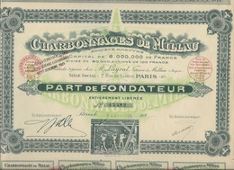 CHARBONNAGES DE  MILLAU - PART DE FONDATEUR - ANNEE 1925 - Mijnen