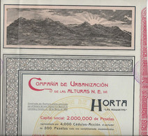 ESPAGNE - COMPANIE DE URBANIZACION DE LAS ALTURAS N.E. DE HORTA - DIVISE EN 4000 ACTIONS DE 500 PESETAS -ANNEE 1904 - Industry