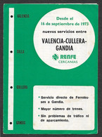 Espagne Horaire Train 1973 España Horario Tren Renfe Valencia Cullera Gandia Spain Train Timetable - Europe