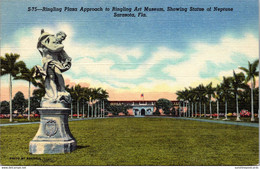 Florida Sarasota Ringling Art Museum Ringling Plaza Approach Showing Statue Of Neptune Curteich - Sarasota