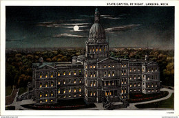 Michigan Lansing State Capitol By Night Curteich - Lansing