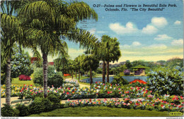 Florida Orlando Palm And Flowers In Beautiful Eola Park 1951 Curteich - Orlando