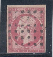 France - Année 1853/62 - N°YT 17B - Oblitération Gros Points Carrés - 80c Rose - 1853-1860 Napoleone III