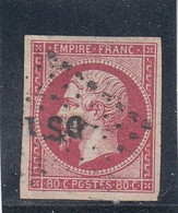 France - Année 1853/62 - N°YT 17A - Oblitération Ambulant - 80c Carmin Clair - 1853-1860 Napoleon III