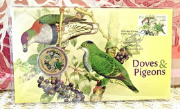 Australia 2021 : Doves & Pigeons - Bird Aves , Fauna, FDC/PNC Perth Mint Tuvalu $1 Coloured Coin (**) - Ungebraucht