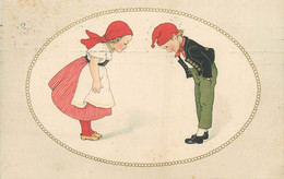 Drawn Children Danish Types Couple Costumes Horsens Denmark 1911 Postcard - Dessins D'enfants