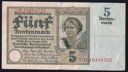 5 Rentenmark 2.1.1926 - Serie D - KN 8-stellig - Dt. Rentenbank (DEU-209b) - 5 Rentenmark