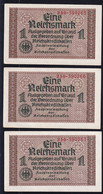 3x 1 Reichsmark 1939 O.A. - Serie 250 Mit Laufender KN - Reichskreditkassen (ZWK-2a) - Sonstige & Ohne Zuordnung