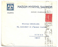 PARIS XX R Pyrénées Lettre Entête SALOMON PELICAN 50c Semeuse Lignée Yv 199 Ob 1926  Meca Propagande Sauvons 4r Sèvres - Oblitérations Mécaniques (flammes)