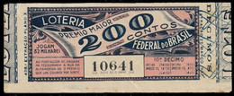 1937 BRAZIL BRASIL - LOTTERY TICKET BILHETE DE LOTERIA FEDEAL DO BRASIL - Lottery Tickets