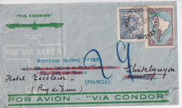 1936 - CONDOR - ENVELOPPE De BUENOS AIRES (ARGENTINE) => BORDEAUX => CHATELGUYON (PUY DE DOME) - Posta Aerea