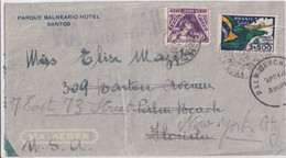 1937 - BRESIL - ENVELOPPE POSTE AERIENNE De SANTOS => PALM BEACH (FLORIDA) => NEW YORK - Luftpost