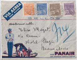 1936 - BRESIL - ENVELOPPE ILLUSTREE POSTE AERIENNE PANAIR De SANTOS => BUENOS AIRES (ARGENTINE) - Luftpost