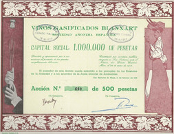 ESPAGNE - VINS GASIFICADOS BLANXART  - ACTION ILLUSTREE DE 500 PESETAS - ANNEE 1916 - Agriculture