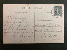 CP WASSELONNE TP SEMEUSE 15c Perforé T.C. OBL.16-8 19 WASSELONNE (67) à Charles LOUCHE PARIS 12e - Cartas & Documentos