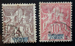 SENEGAMBIE ET NIGER  1903 , Type Groupe Yvert No 3 Et 5, 4 C Lilas Brun / 10 C Rouge Obl   ,TB - Gebraucht