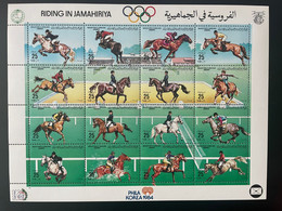 Libye Libya 1984 Mi. 1411 - 1426 Bogen Sheet Riding In Jamahiriya Cheval Horse Pferd Phila Korea Olympic Games - Libië