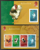HONG KONG CHINA 2005 CHINESE NEW YEAR ROOSTER BIRDS SET OF 2 SHEETS MNH - Enteros Postales