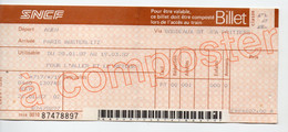 BILLET SNCF Agen-Paris 1987  (PPP39284) - Europe