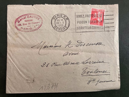 LETTRE TP PAIX 50c Perforé MG OBL.MEC.19 I 1933 PARIS RP DEPART + Marcel GAUTIER Huissier + OBL.MEC. Arrivée TOULOUSE PP - Lettres & Documents