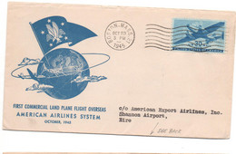 1945 - ENVELOPPE 1er PREMIER VOL / FIRST COMMERCIAL LAND PLANE FLIGHT OVERSEAS - POSTE AERIENNE / AVION / AVIATION - 2c. 1941-1960 Lettres