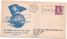 1945 - ENVELOPPE 1er PREMIER VOL / FIRST COMMERCIAL LAND PLANE FLIGHT OVERSEAS - POSTE AERIENNE / AVION / AVIATION - Aéreo