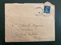 LETTRE TP SEMEUSE 25c Perforé CL OBL.7-8 2? LIMOGES HAUTE VIENNE (87) - Storia Postale