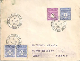 Lettre Algérie Cachet Centenaire Nouvelle Calédonie Paris 12/12/53 YT N° Paire 627/712/627 - Covers & Documents