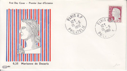 F FDC Obl. Paris RP Le 15 - 6 1960 Sur 0c25 Marianne De Decaris N° 1263 - 1960 Marianne (Decaris)