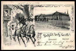 ALTE POSTKARTE WARENDORF BAHNHOF POSTKUTSCHE BEHÜT' DICH GOTT B. LIEBIG 1897 AK Ansichtskarte Cpa Postcard - Warendorf