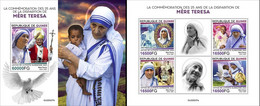 Guinea 2022, Mother Teresa, Pope J. Paul II, 4val In BF +BF - Moeder Teresa