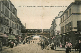 Paris * 19ème * Rue De Flandre Et Le Pont Ligne Chemin De Fer * Café - Paris (19)