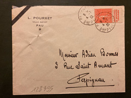 LETTRE TP SEMEUSE 50c PUB SOUS-VETEMENTS LA REDOUTE à Roubaix OBL.4-7 32 PAU - GARE Bses PYRENEES (64) L POURXET - Cartas & Documentos