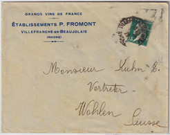 FRANCE - 1925 - 15c Pasteur (Yv.171) Perforé " P.F. " Sur LSC Des Etablissements P. FROMONT à Villefranche-en-Beaujolais - Cartas & Documentos