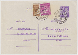 FRANCE - 1945 5c & 25c Arc De Triomphe (Yv.620 & 622) En Complément Sur CP 1f20 Iris De Paris à Paris - 1944-45 Arco Del Triunfo