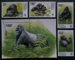Congo 2002 MiNr. 1708 - 1712(Block 117) Kongo (Kinshasa) WWF Animals Eastern Lowland Gorilla 4v + S/sh MNH** 22.00 € - Gorillas